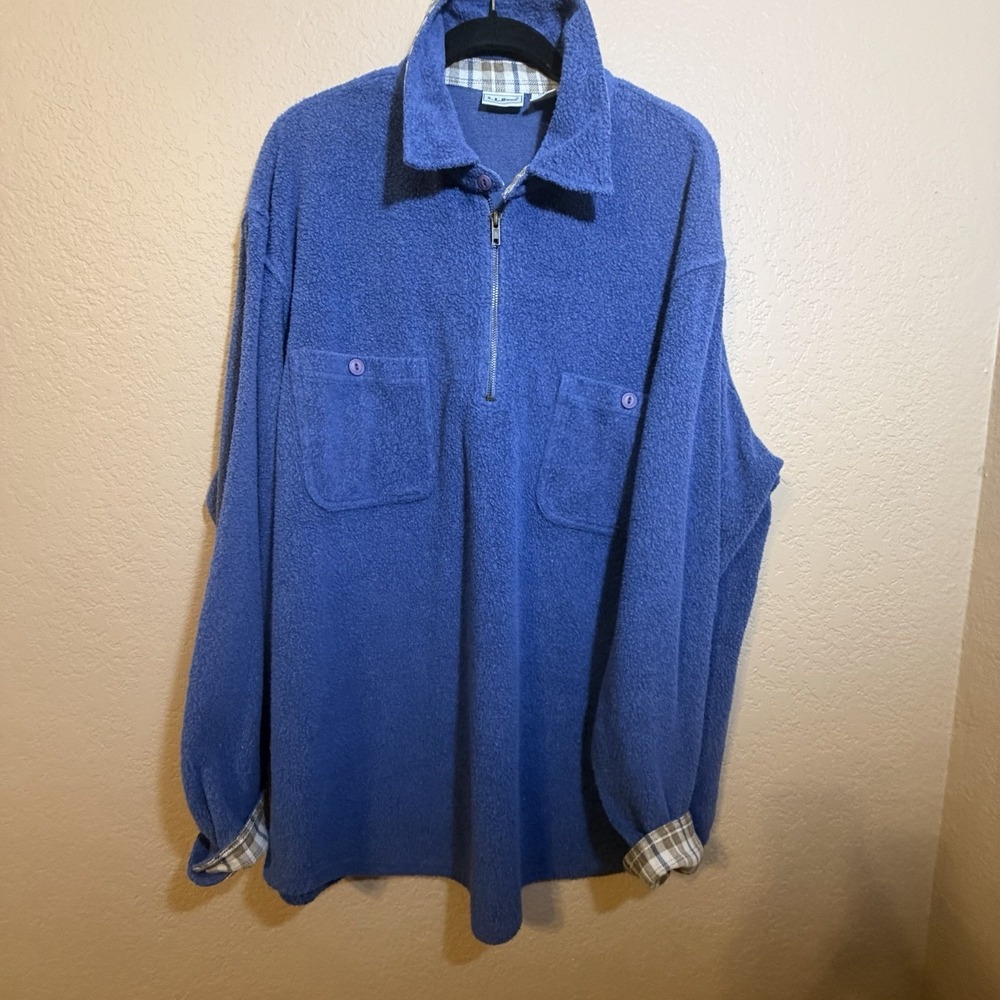 LL BEAN Shirt Mens Lg Boucle Fleece 1/4 Zip Utility Pullover OAR29 Blue CANADA